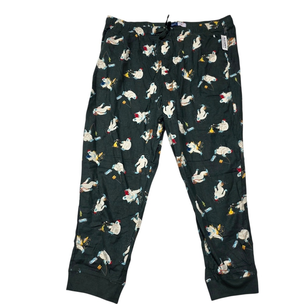 Old Navy Yeti Abominable Snowman Pajama Pants Mens XXL Green Cotton Holiday
